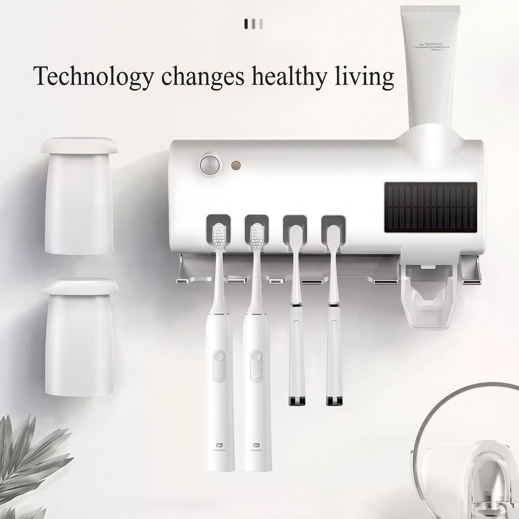 DentaShieldPro™ – UV Toothbrush Sanitizer with Automatic Dispenser